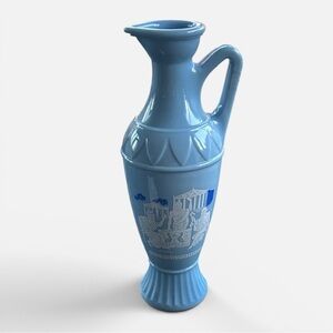 Vintage Blue Milk Glass Etched Art Philosophers Grecian Decanter Brewing Co